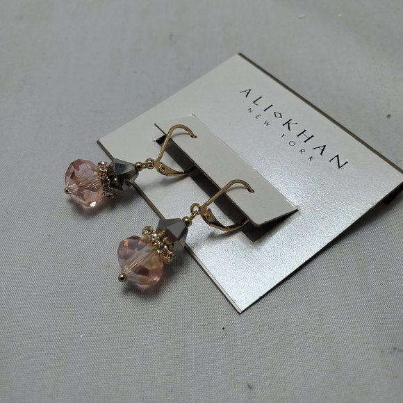 ALI KHAN  imperial mauve gold french wire with rhinestone spacer earring - Picture 3 of 6